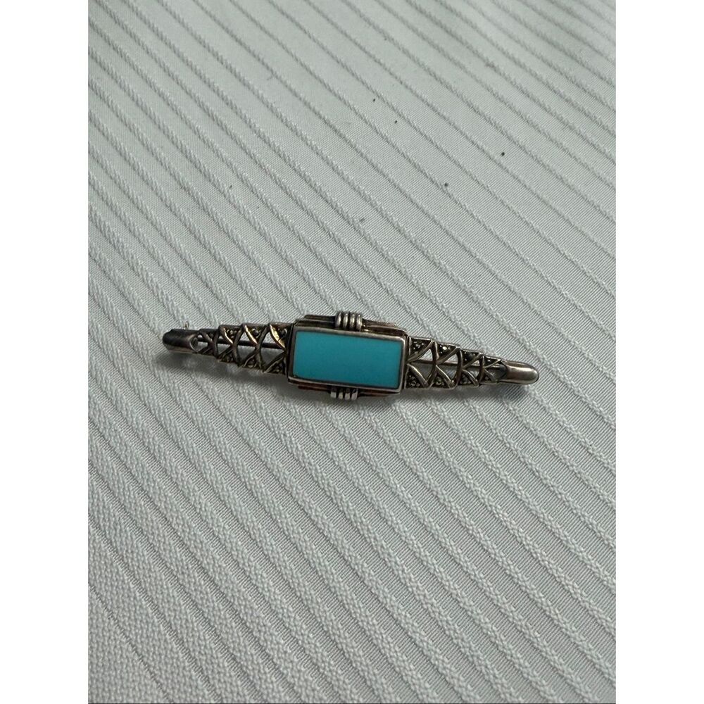 925 Sterling Turquoise Vintage Art Deco Brooch Pin